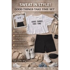 Workout Set Miken Flow Crop T-Shirt Cropped Garage Bike Shorts Size M 188